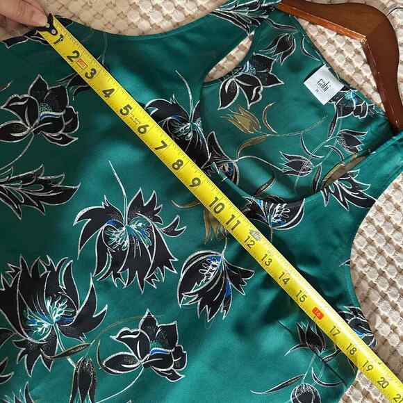 Cabi #3276 Falling Flowers Sleeveless Blouse Green Peplum Scoop Neck Women's M - Picture 6 of 7
